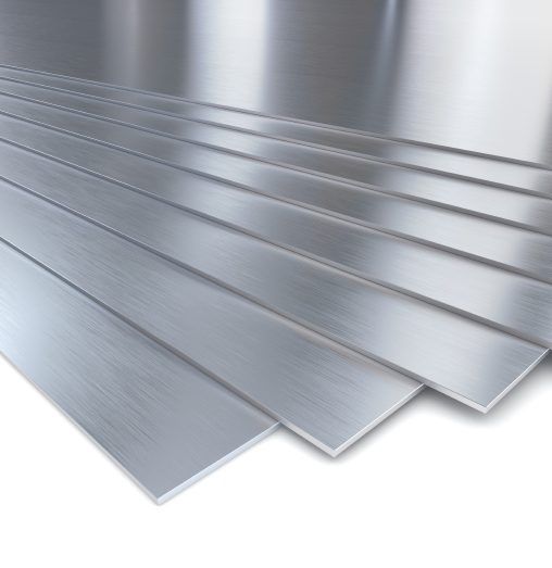 Stainless steel plates, brushed metal on white background. Digitally generated hi-res 3D image.  Clipping path included.